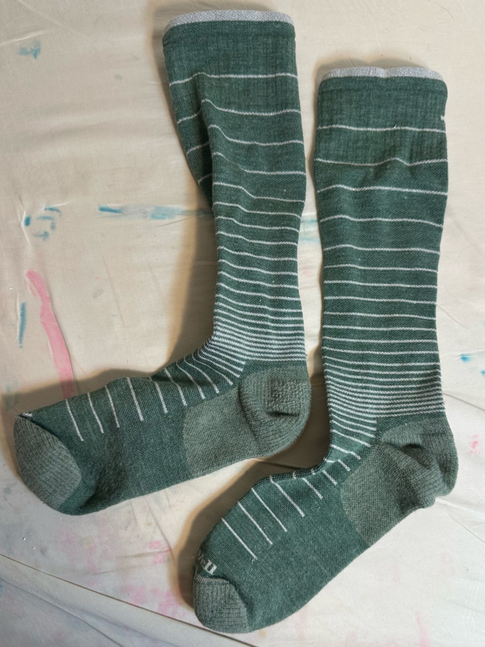Green Stripped Compression Socks Medium-Large Size Moderate Style - Picture 2 of 4